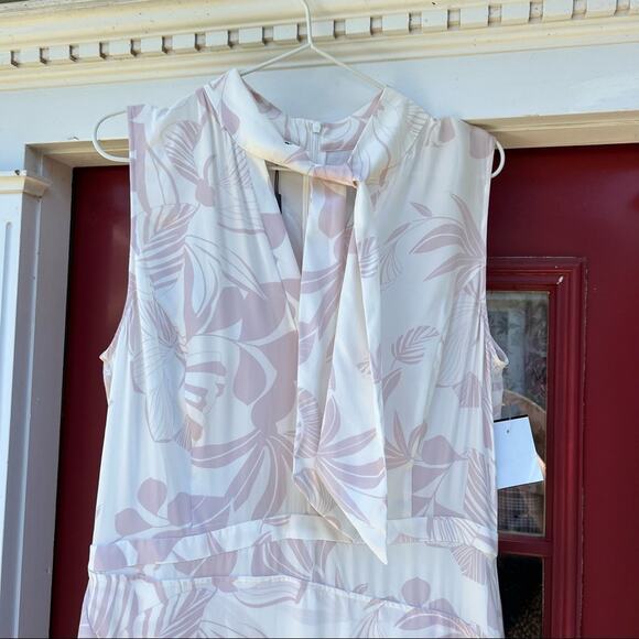 Max and Moi silk dress pink and white asymmetrical hem tie neck - Picture 3 of 11